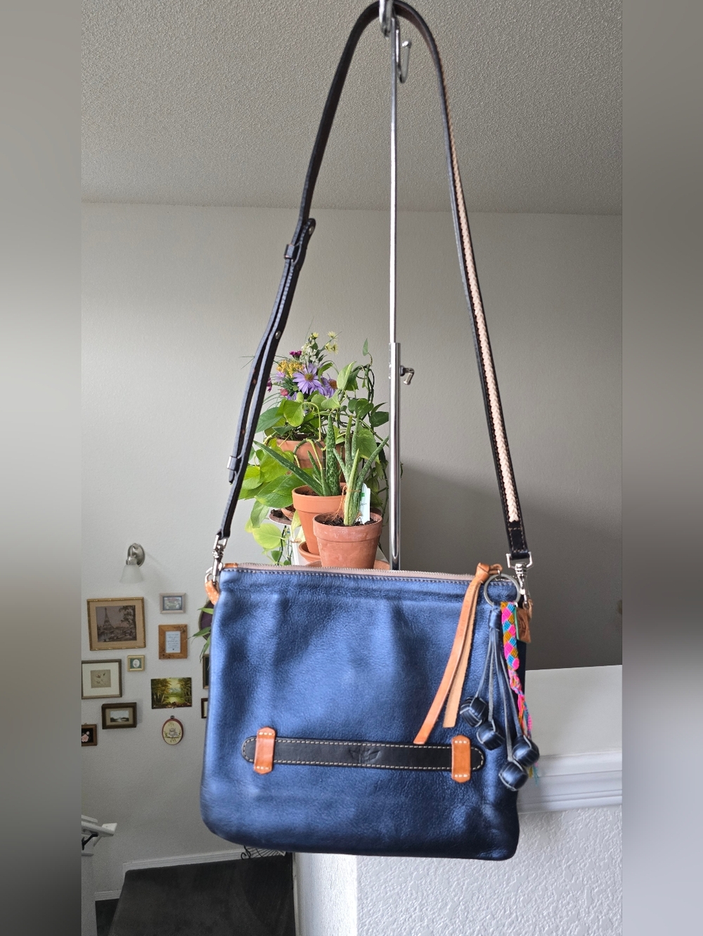 Consuela Blue Leather Crossbody Bag With Silver Tone Hardware